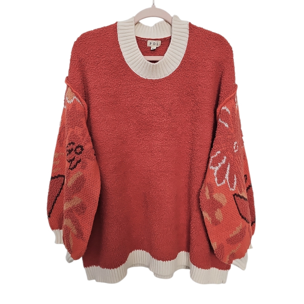 POL Coral and Cream Crew Neck Sweater